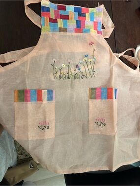 Hand-Embroidered Korean Floral Apron with Multicolor Accents